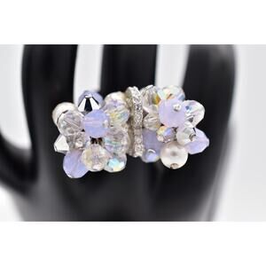 Swarovski Beaded Crystal Ring Lavender Silver Cluster Cocktail Swan 55 Signed